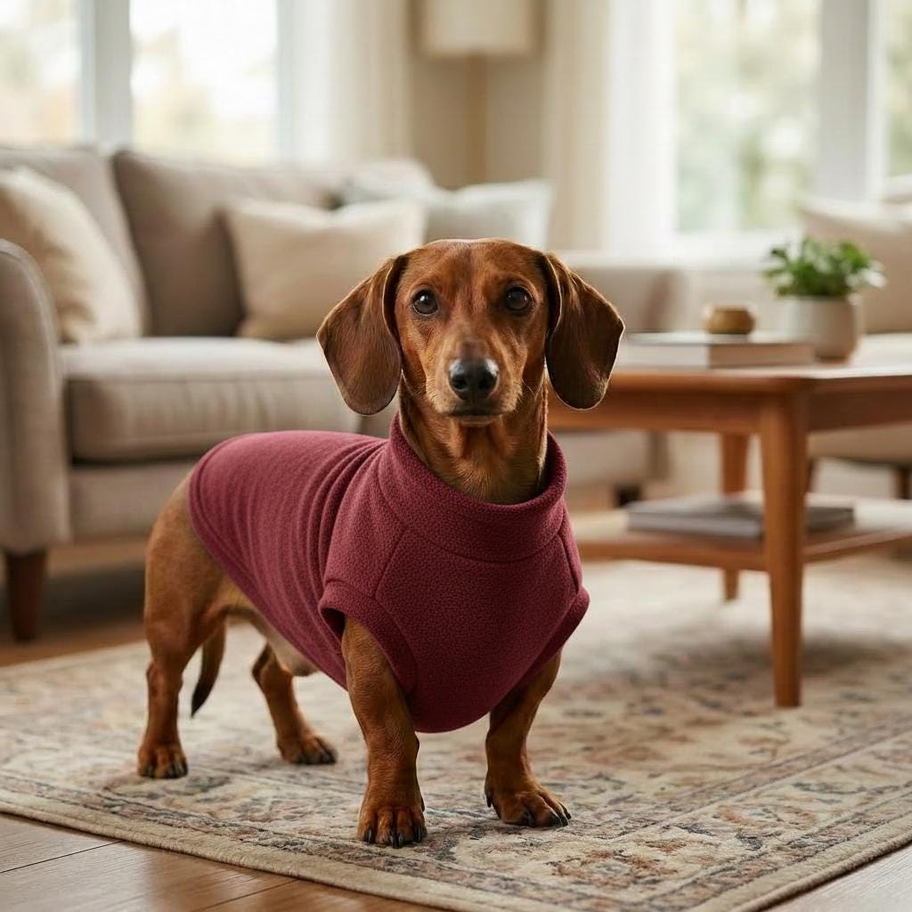Sausage Dog Fleece Sweater | Dachshund Jumper | Warm Dog Coat | Soft Winter Pet Clothing | Small Dog Pullover