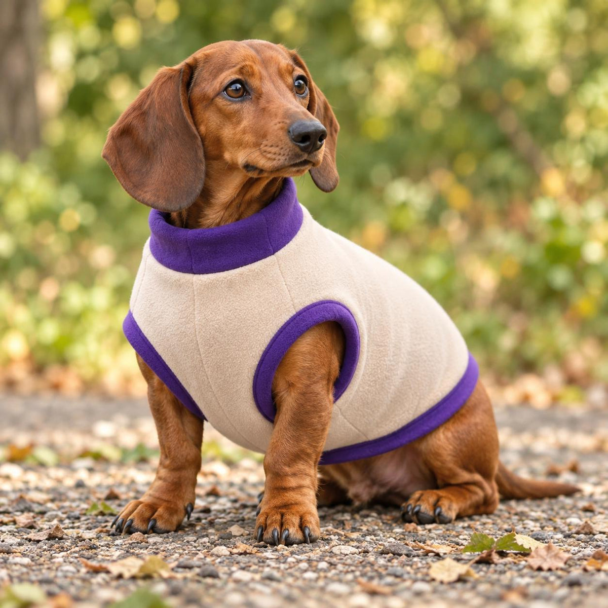 Two-Tone Fleece Sausage Dog Jumper, Colour Block Winter Coat, Handmade Warmth