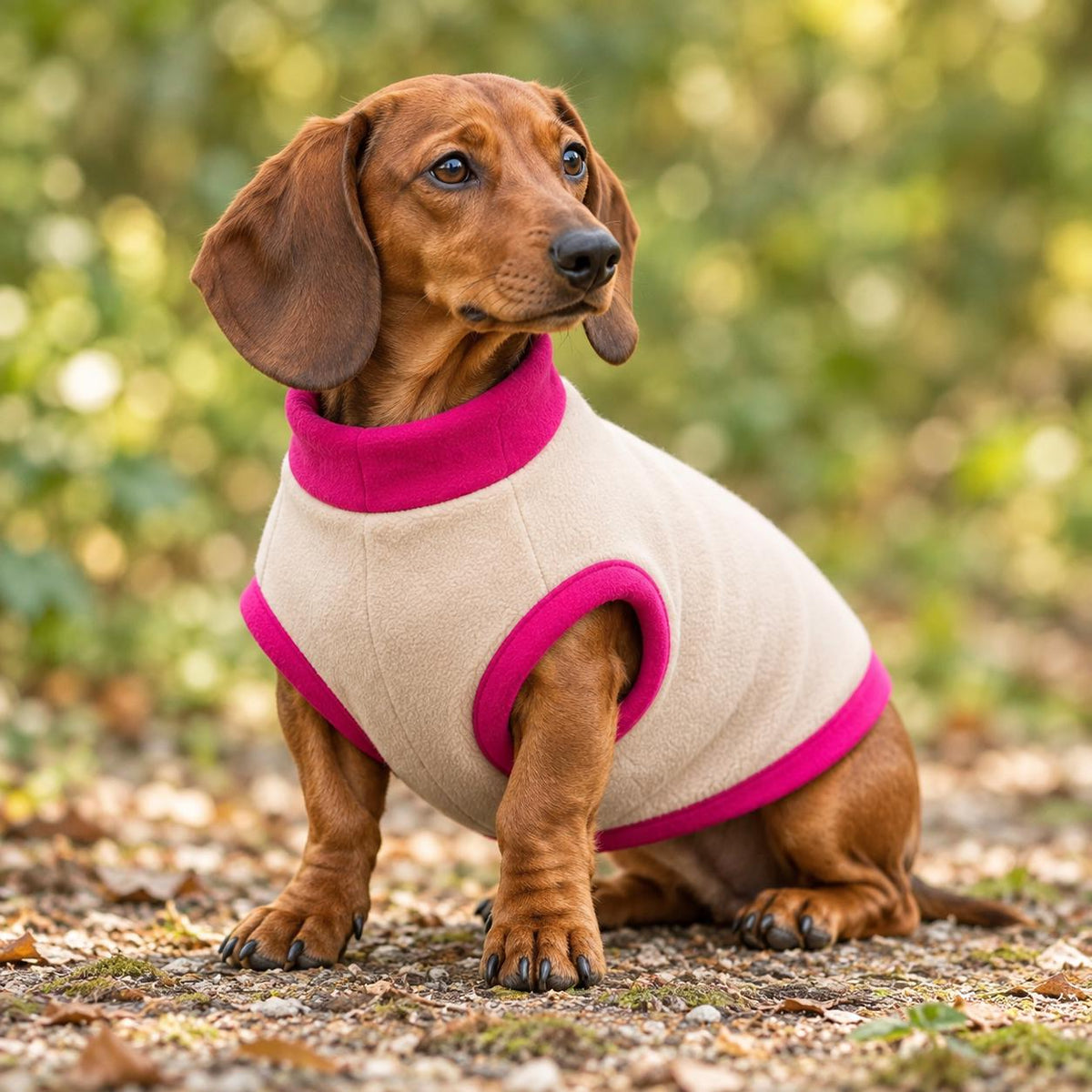 Two-Tone Fleece Sausage Dog Jumper, Colour Block Winter Coat, Handmade Warmth