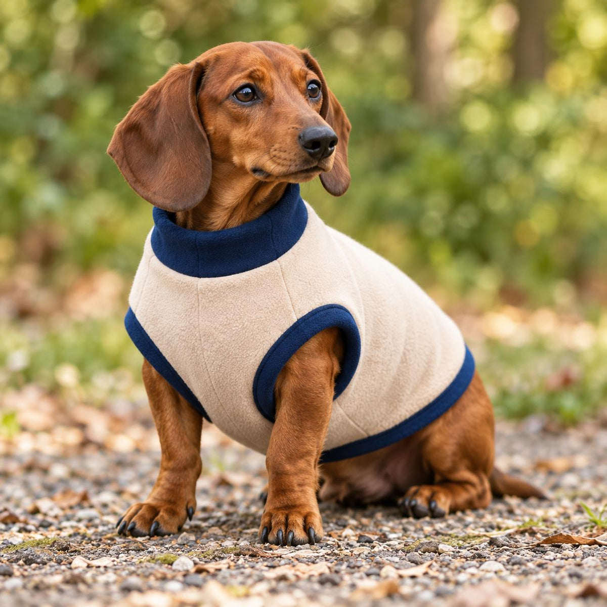 Two-Tone Fleece Sausage Dog Jumper, Colour Block Winter Coat, Handmade Warmth