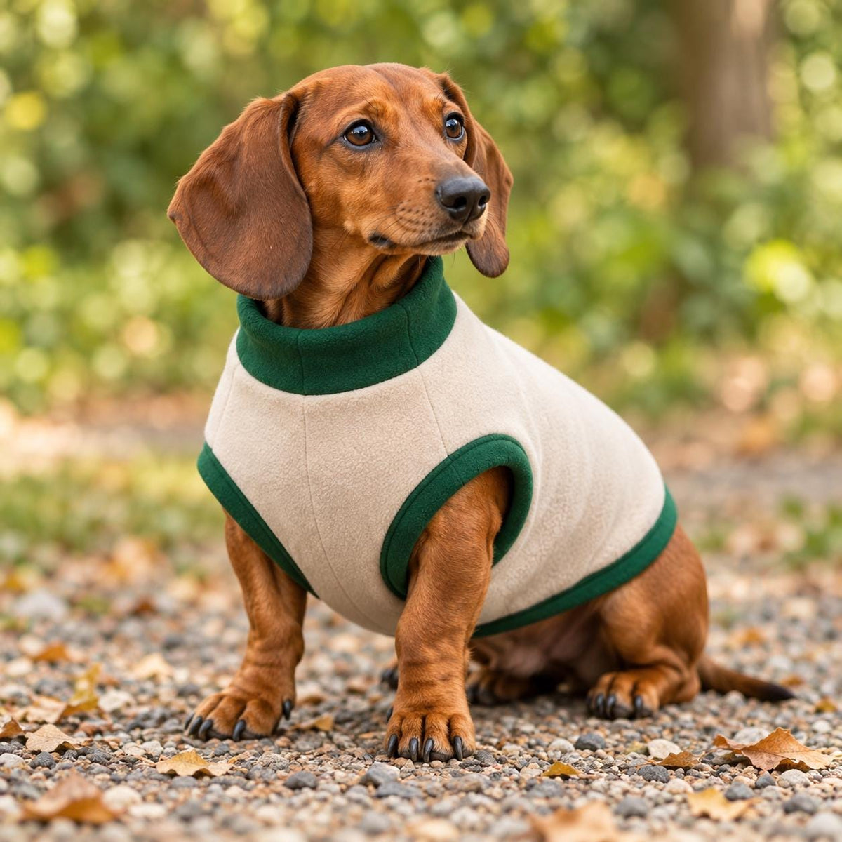 Two-Tone Fleece Sausage Dog Jumper, Colour Block Winter Coat, Handmade Warmth