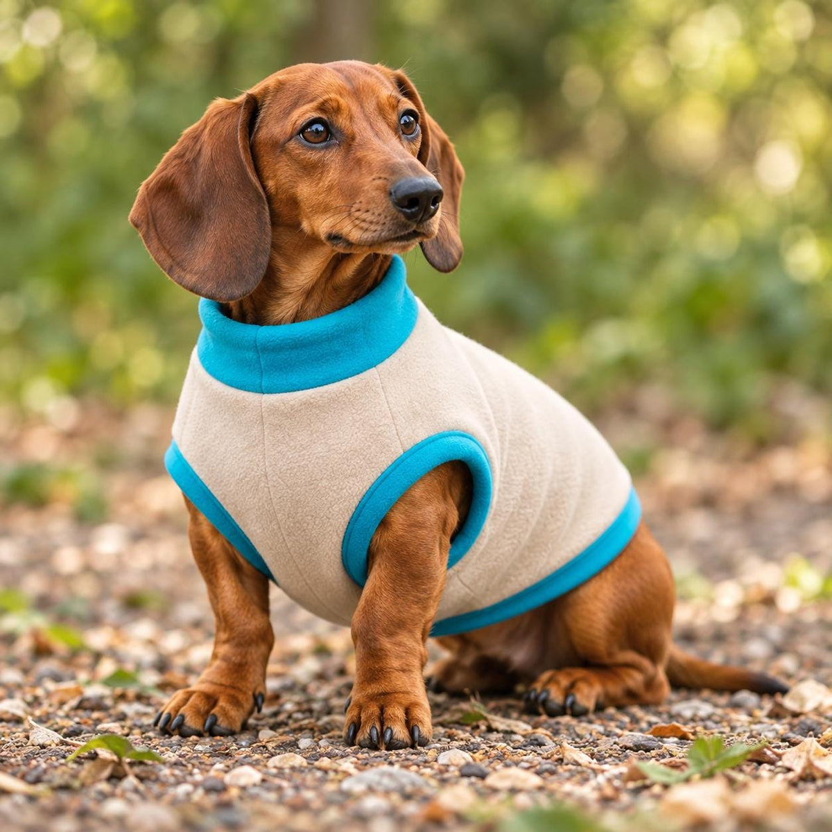 Two-Tone Fleece Sausage Dog Jumper, Colour Block Winter Coat, Handmade Warmth