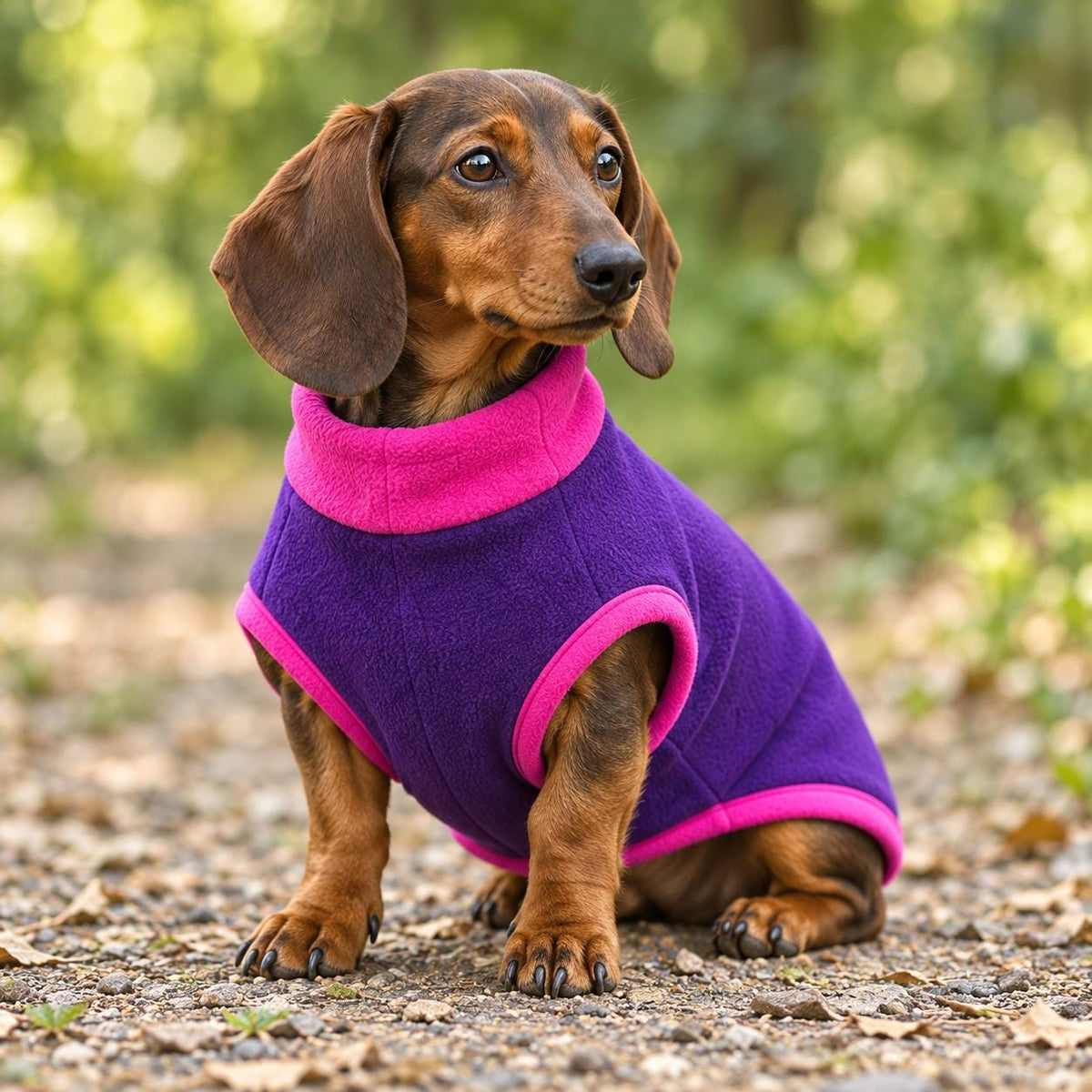 Handmade Two Tone Fleece Jumper For Sausage Dog, Warm Dachshund Coat, Small to Large Dog Clothing