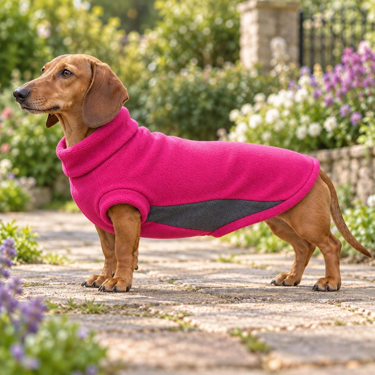 Two-Tone Fleece For Sausage Dog Jumper, Colour Block Winter Coat, Handmade Warmth