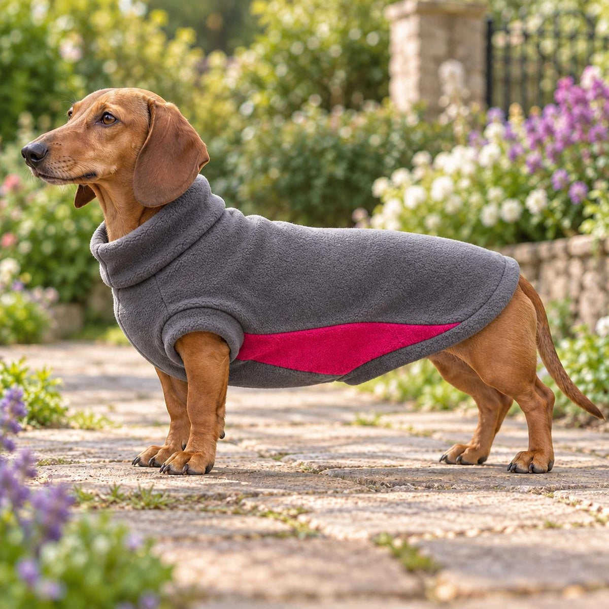 Two-Tone Fleece For Sausage Dog Jumper, Colour Block Winter Coat, Handmade Warmth