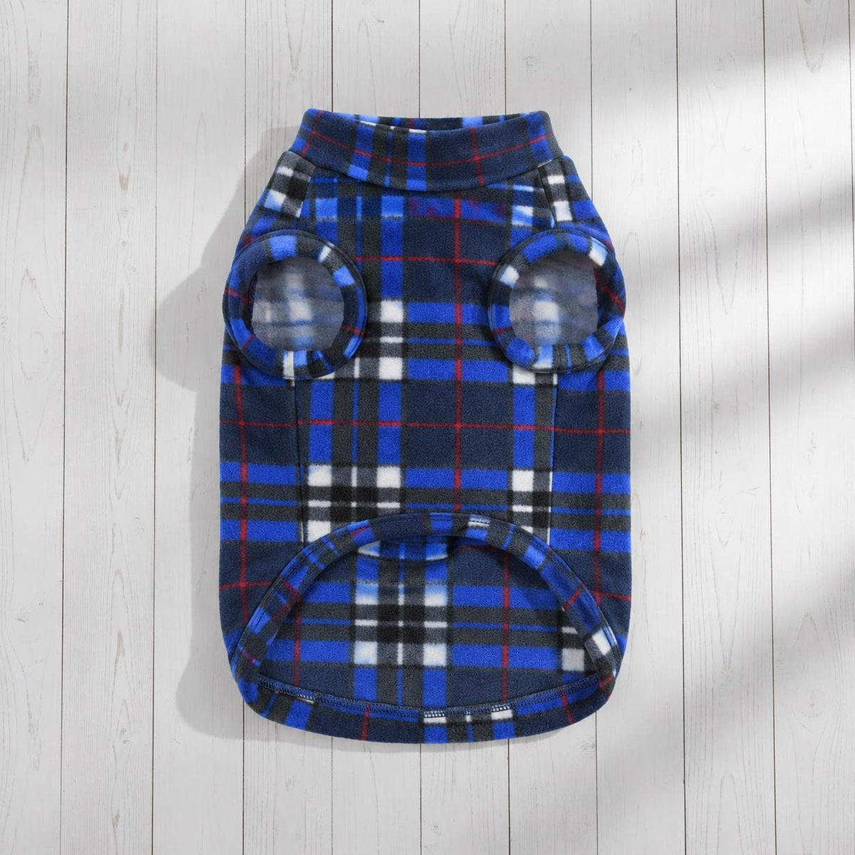 Dachshund Sweater | Blue Plaid Fleece Coat Specially Cut for Sausage Dogs | Wiener Dog Winter Jumper