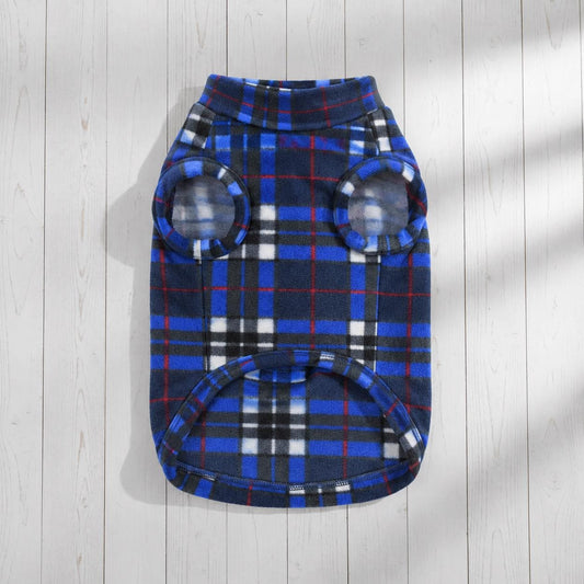 Dachshund Sweater | Blue Plaid Fleece Coat Specially Cut for Sausage Dogs | Wiener Dog Winter Jumper