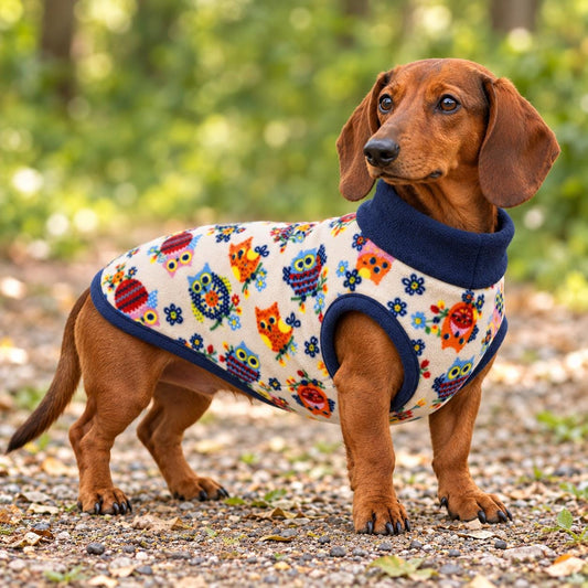Owl Fleece Dog Jumper Sweater for Dachshunds & Small Dogs Pet Pullover | Sausage Dog Clothes