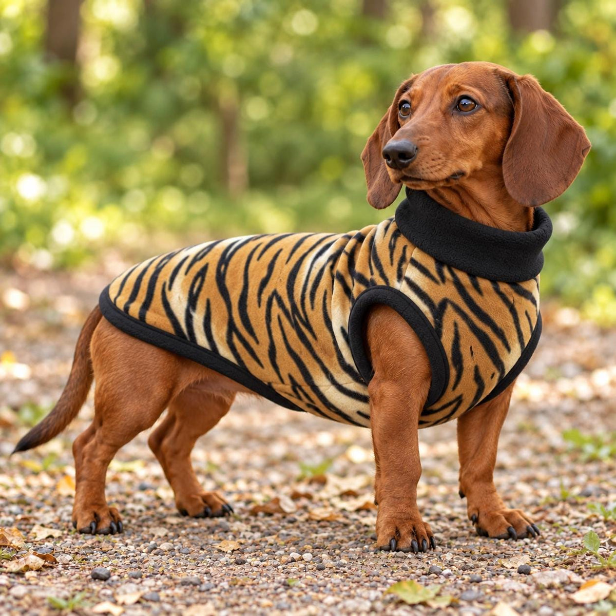 Tiger Print Fleece Dog Coat | Wiener Dog Sweater | Dachshund Clothes | Cozy Pet Pullover