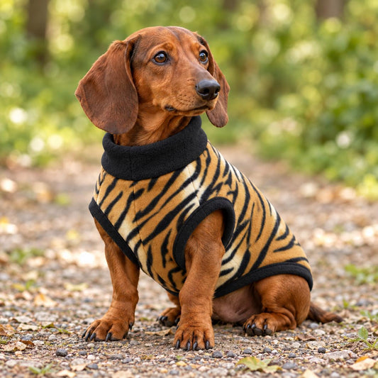 Tiger Print Fleece Dog Coat | Wiener Dog Sweater | Dachshund Clothes | Cozy Pet Pullover