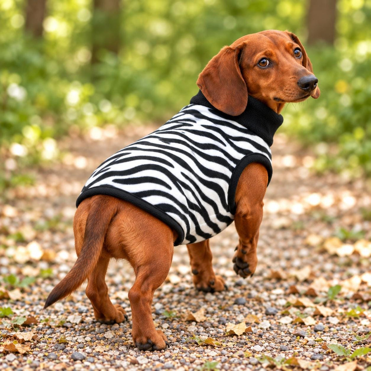 Zebra Print Fleece for Dachshund, Custom Sausage Dog Sweater, Handmade Winter Coat for Small Breed (XXS-2XL )