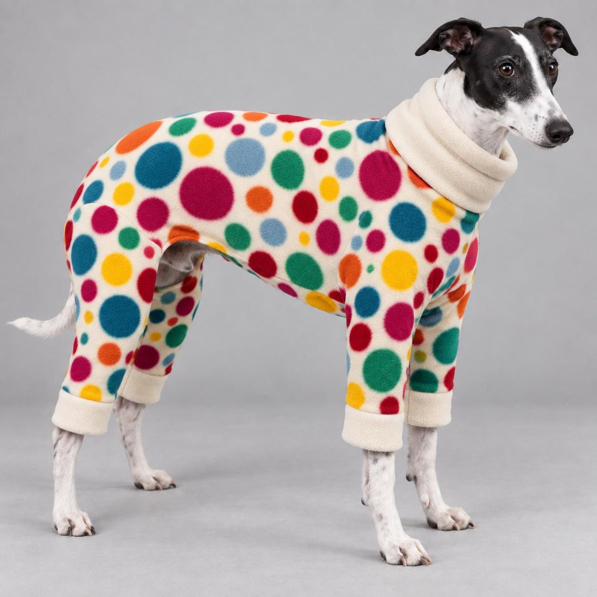 Whippet Fleece Jumpsuit Stars Print Dog Pyjamas, Warm Onesie for Sighthounds, Greyhound Italian Whippet Winter Suit, Soft Dog Romper