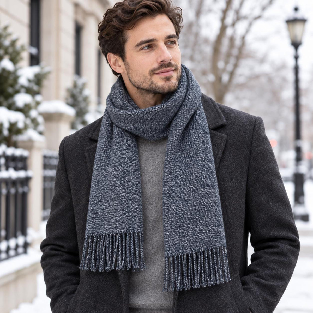 Men's Cashmere Feel Scarf, Soft Winter Wool Scarf with Fringe, Classic Solid Colour Scarf for Men, Gift for Him, Warm Fall Winter Accessory