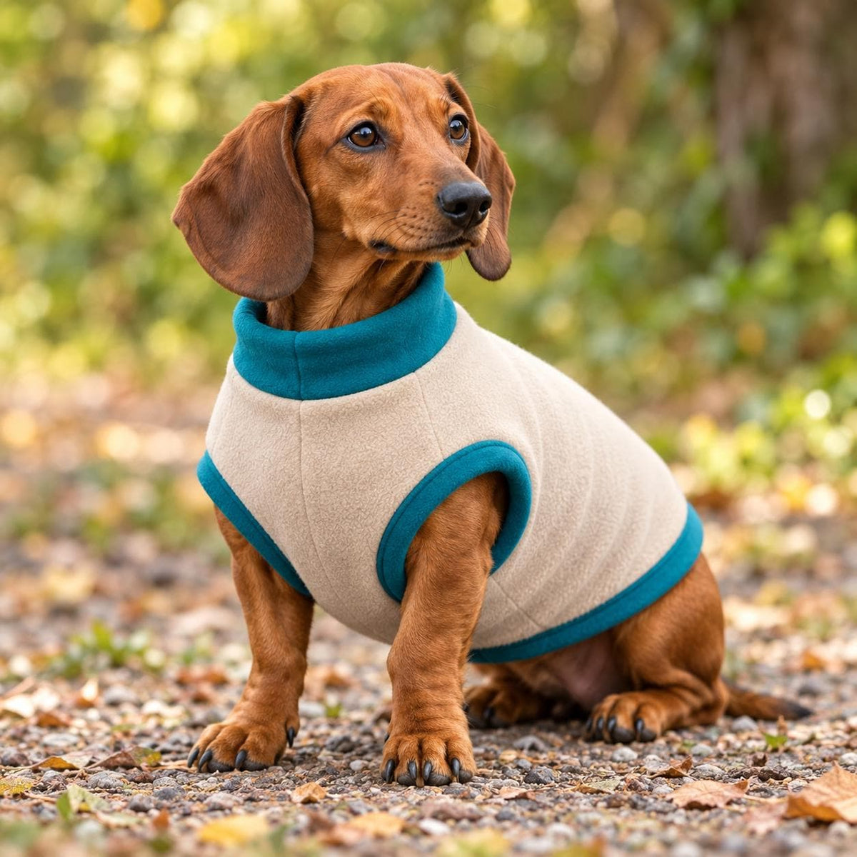 Two-Tone Fleece Sausage Dog Jumper, Colour Block Winter Coat, Handmade Warmth