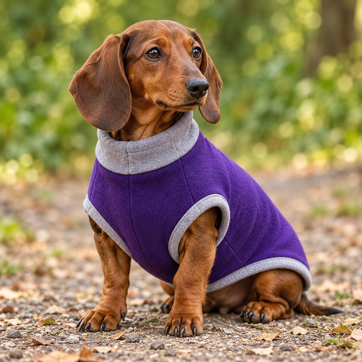Handmade Two Tone Fleece Jumper For Sausage Dog, Warm Dachshund Coat, Small to Large Dog Clothing