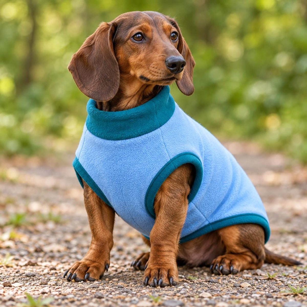 Handmade Two Tone Fleece Jumper For Sausage Dog, Warm Dachshund Coat, Small to Large Dog Clothing