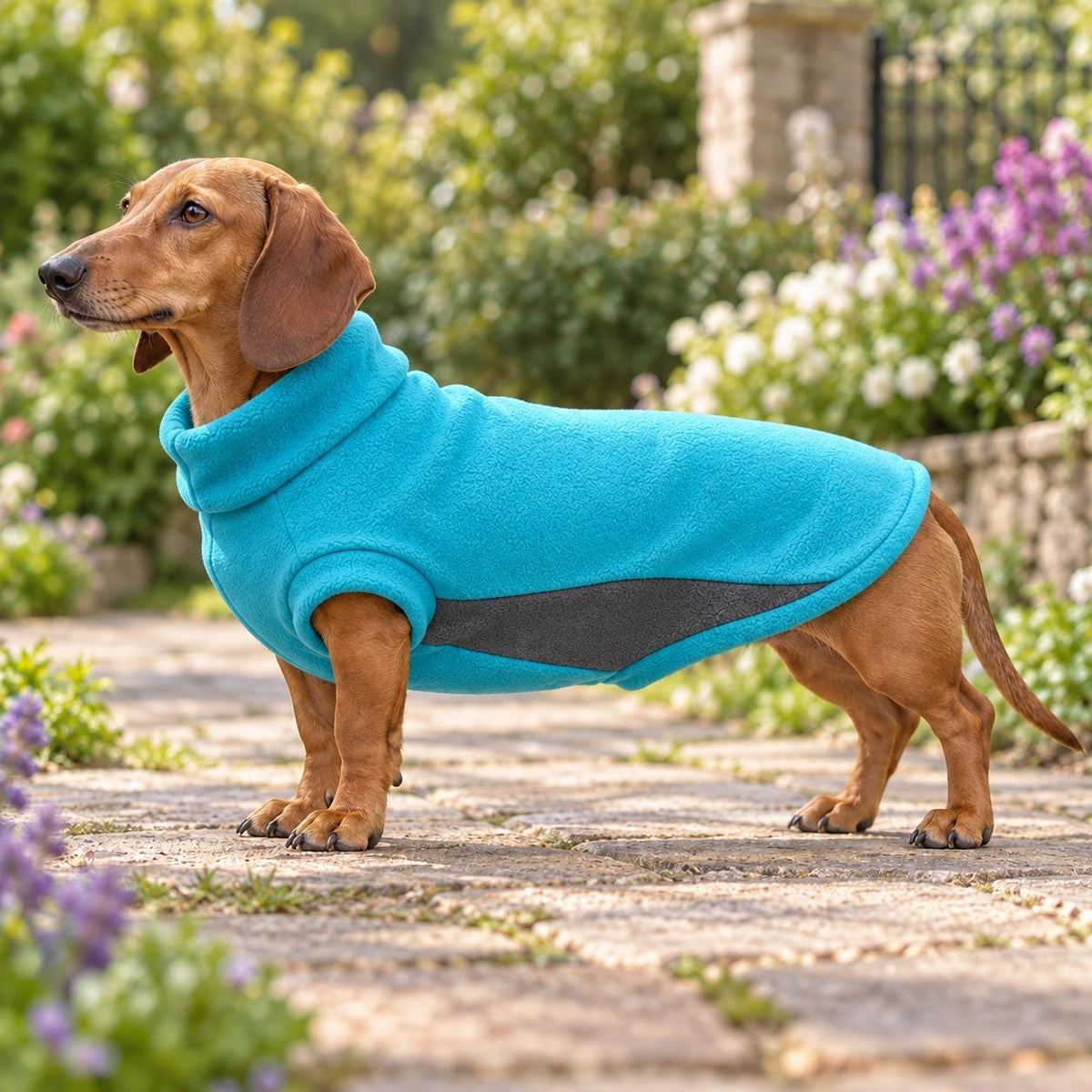 Sausage Dog Cosy Fleece Dog Coat – Cream & Burgundy Two-Tone Sweater | Soft Pullover Jacket Handmade Pet Apparel