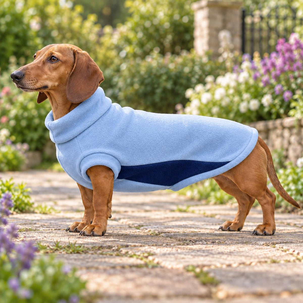 Sausage Dog Cosy Fleece Dog Coat – Cream & Burgundy Two-Tone Sweater | Soft Pullover Jacket Handmade Pet Apparel