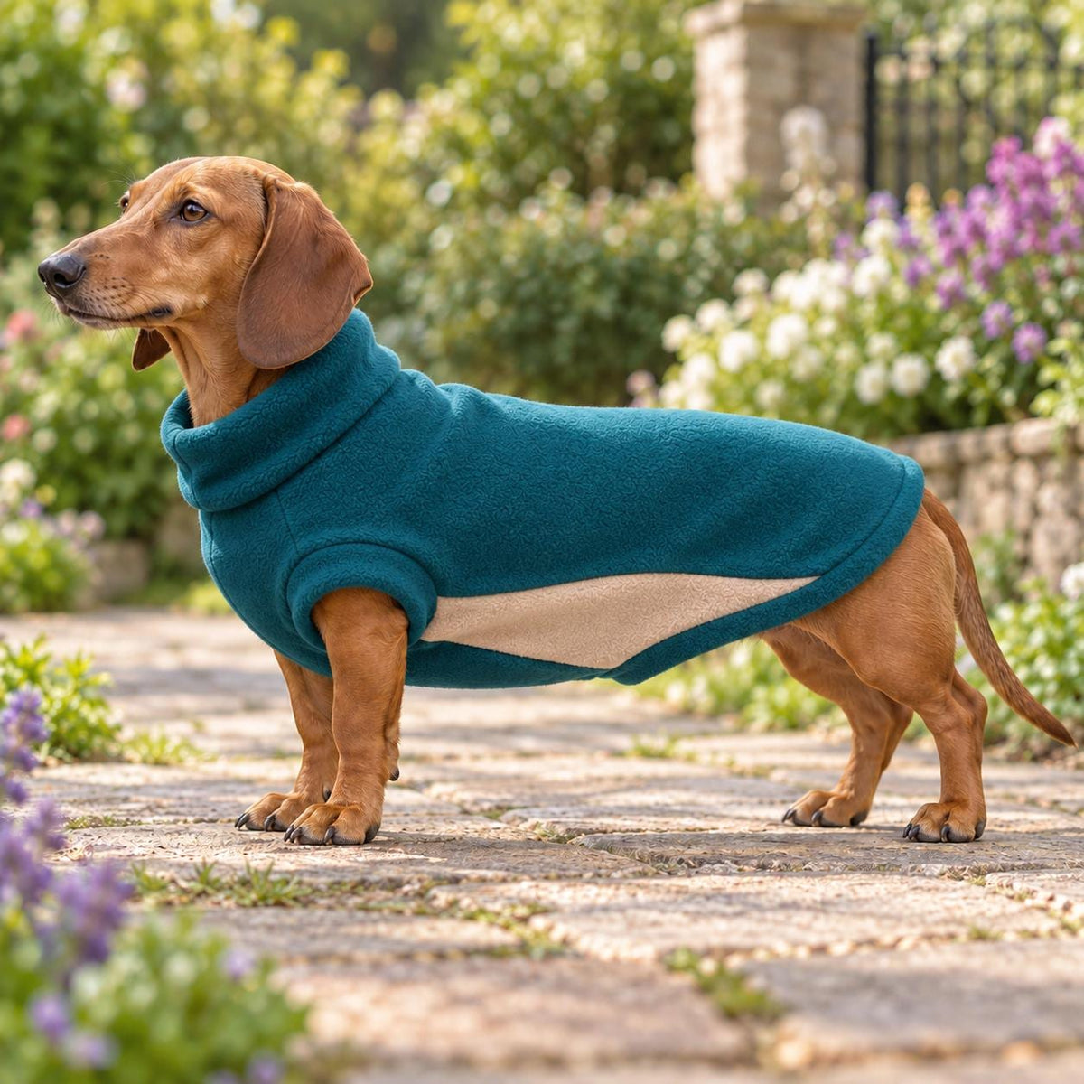 Two-Tone Fleece For Sausage Dog Jumper, Colour Block Winter Coat, Handmade Warmth