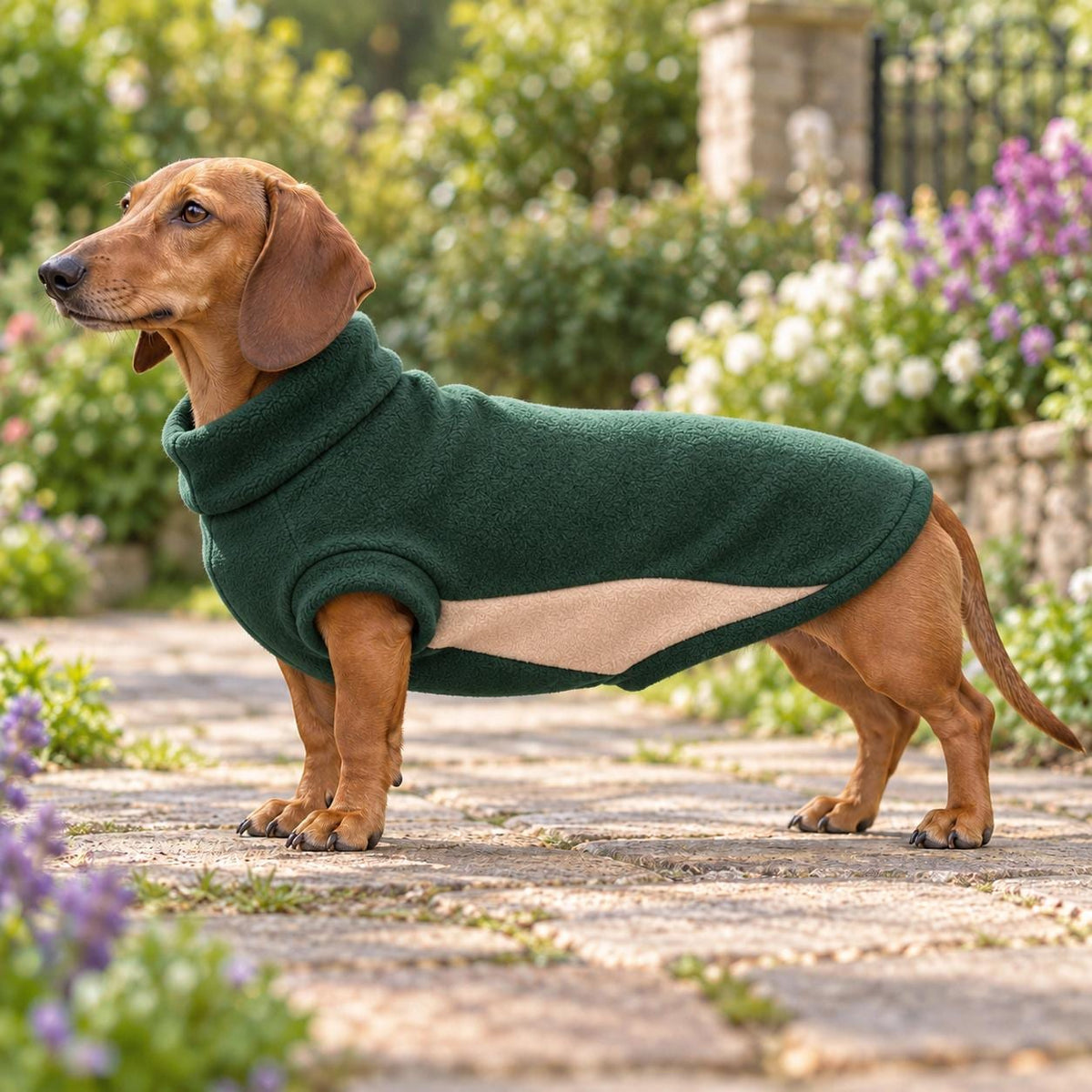 Sausage Dog Cosy Fleece Dog Coat – Cream & Burgundy Two-Tone Sweater | Soft Pullover Jacket Handmade Pet Apparel