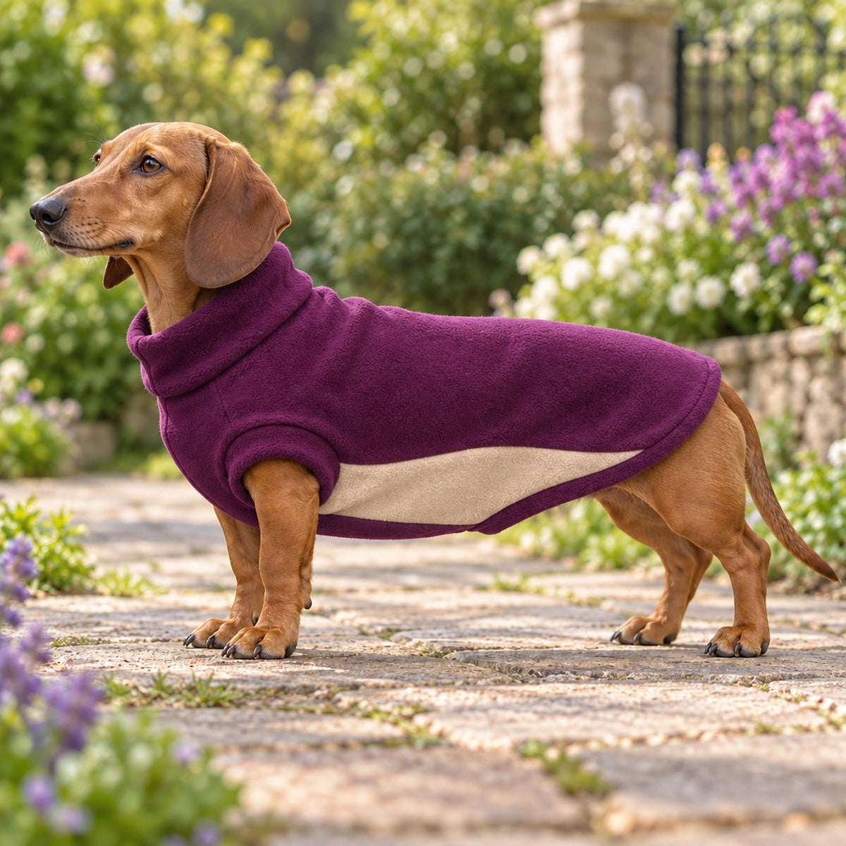 Two-Tone Fleece For Sausage Dog Jumper, Colour Block Winter Coat, Handmade Warmth