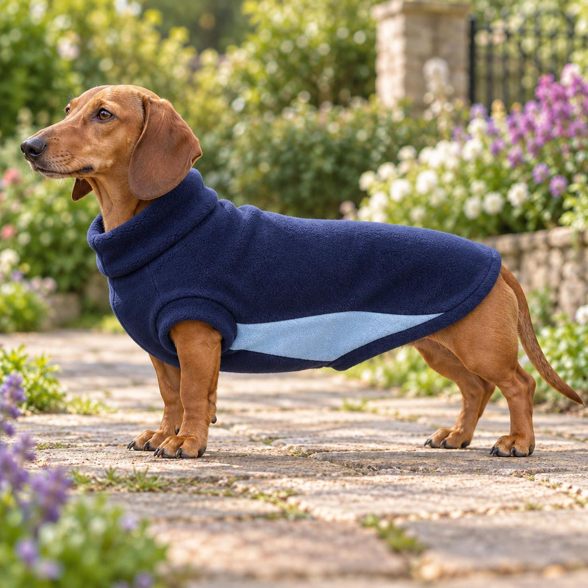 Sausage Dog Cosy Fleece Dog Coat – Cream & Burgundy Two-Tone Sweater | Soft Pullover Jacket Handmade Pet Apparel
