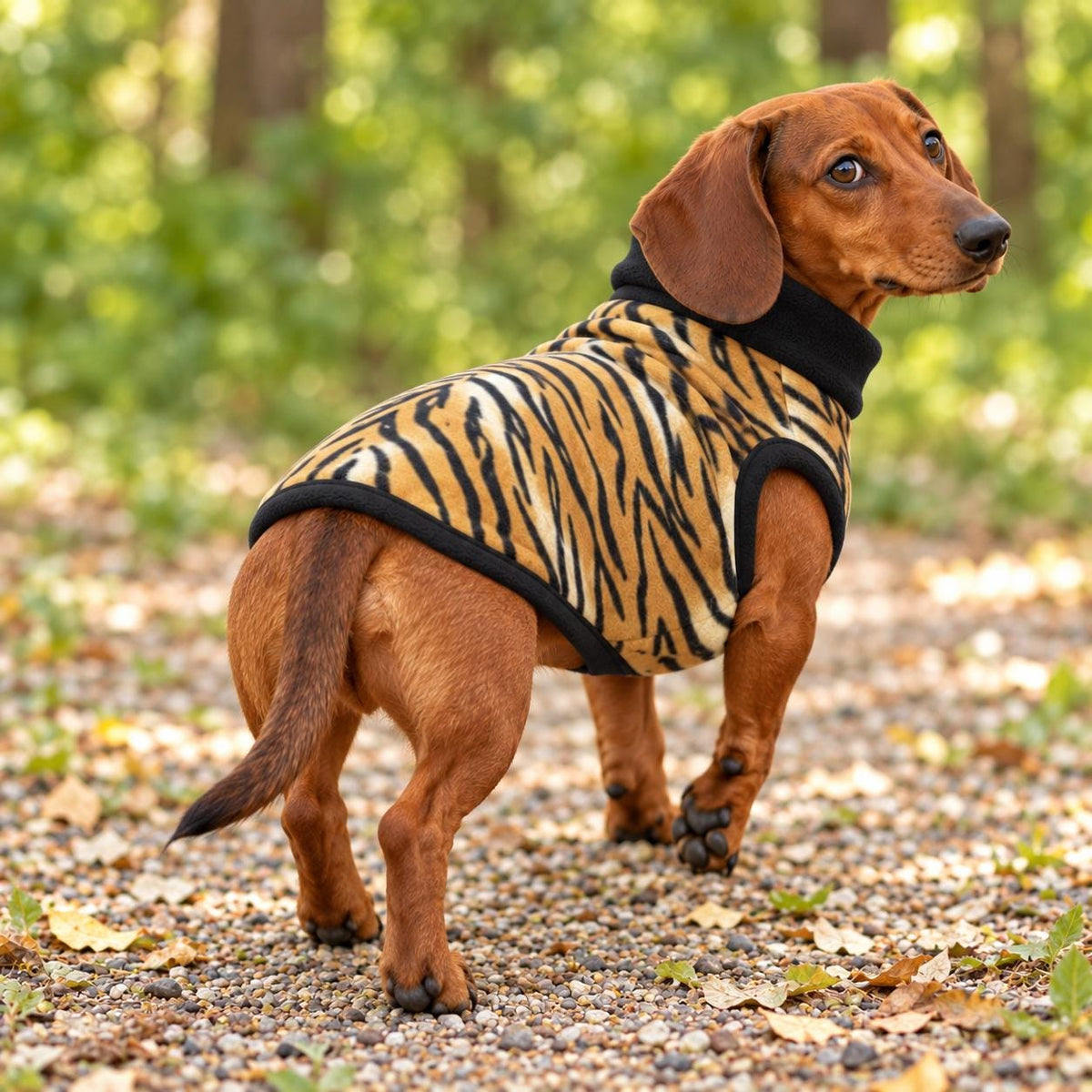 Tiger Print Fleece Dog Coat | Wiener Dog Sweater | Dachshund Clothes | Cozy Pet Pullover