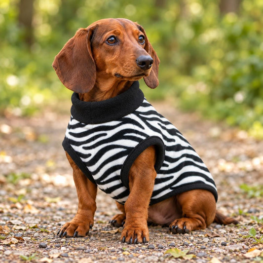 Zebra Print Fleece for Dachshund, Custom Sausage Dog Sweater, Handmade Winter Coat for Small Breed (XXS-2XL )