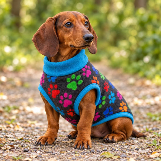 Sausage Dog Fleece Sweater | Dachshund Paw Print Jumper | Warm Dog Coat | Soft Winter Pet Clothing | Small Dog Pullover