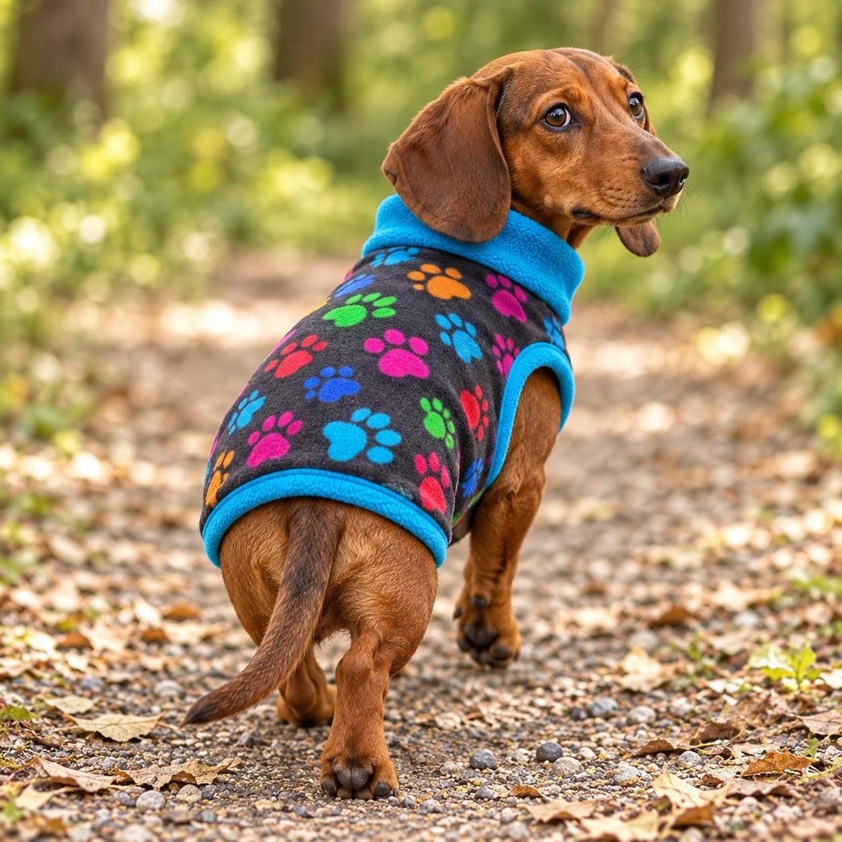 Sausage Dog Fleece Sweater | Dachshund Paw Print Jumper | Warm Dog Coat | Soft Winter Pet Clothing | Small Dog Pullover