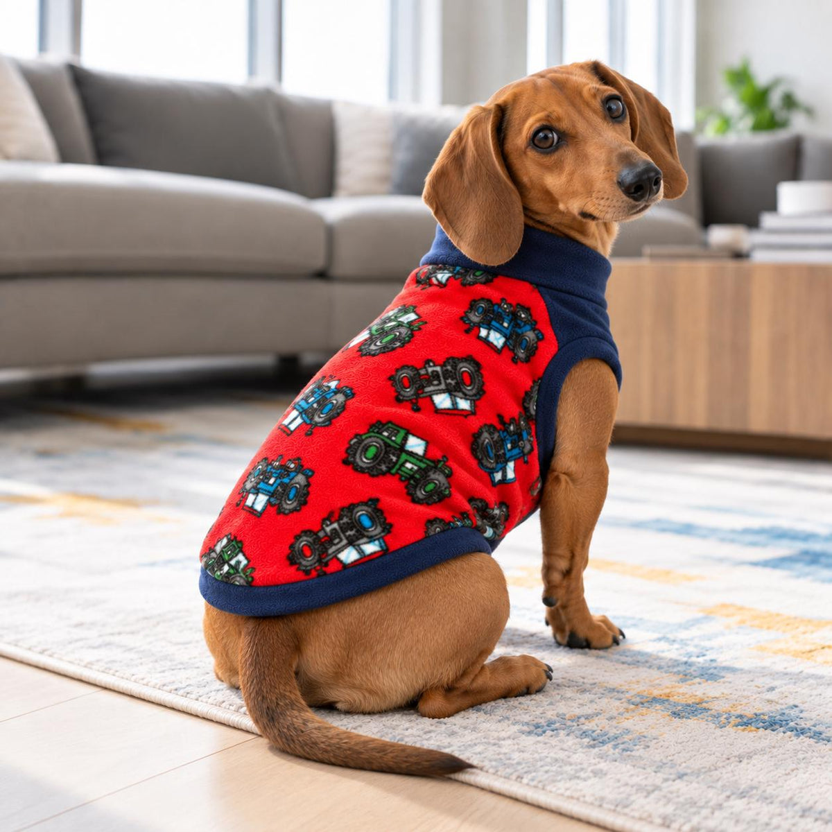 Dachshund Winter Coat, Tractor Dog Jumper, Fleece Dog Sweater, Farm Dog Clothes, Small Dog Pyjamas, Pet Gift for Tractor Lover