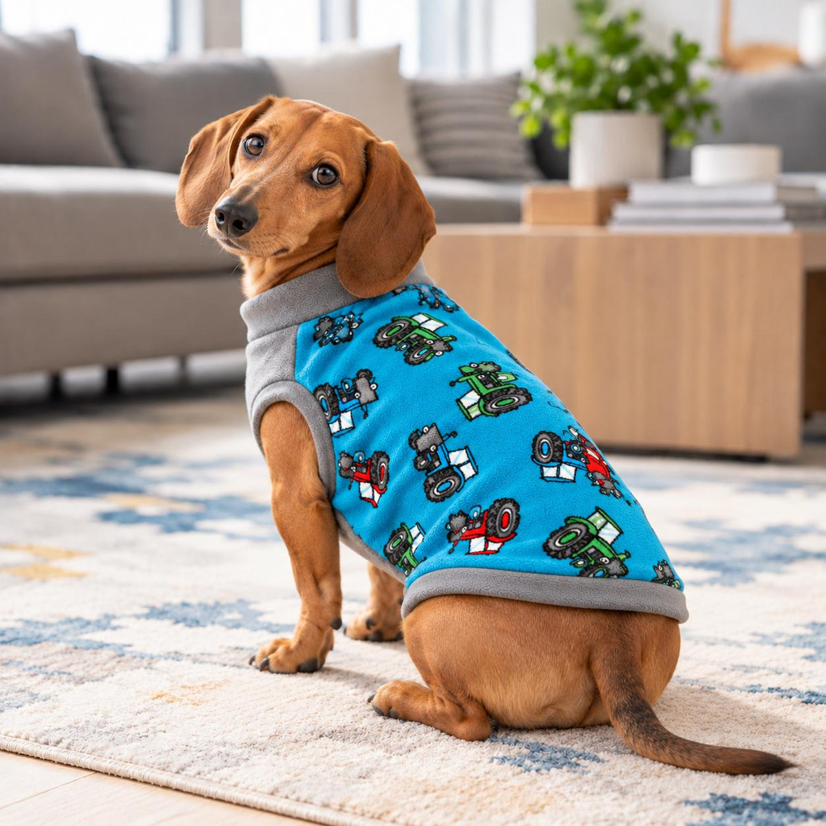 Dachshund Winter Coat, Tractor Dog Jumper, Fleece Dog Sweater, Farm Dog Clothes, Small Dog Pyjamas, Pet Gift for Tractor Lover