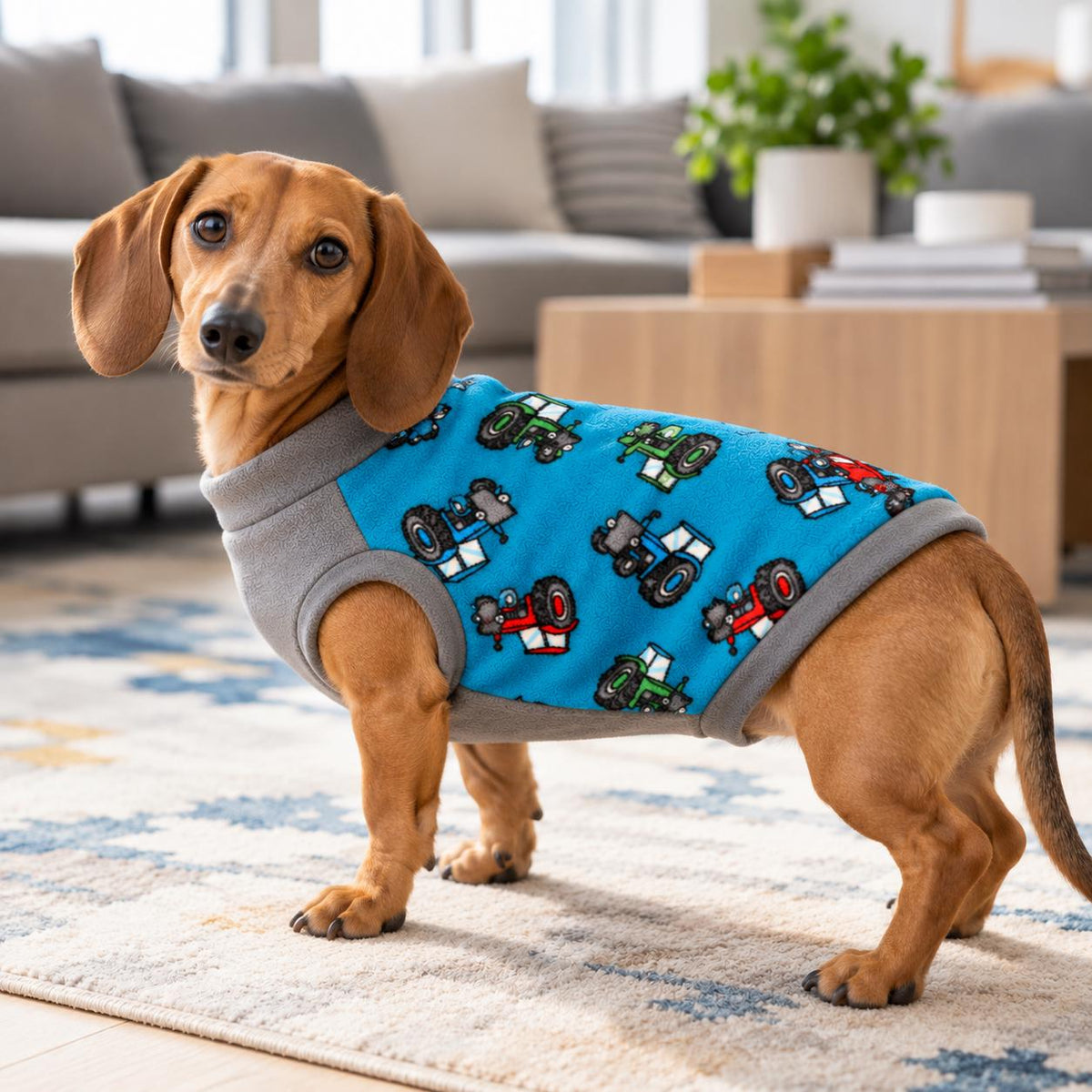 Dachshund Winter Coat, Tractor Dog Jumper, Fleece Dog Sweater, Farm Dog Clothes, Small Dog Pyjamas, Pet Gift for Tractor Lover
