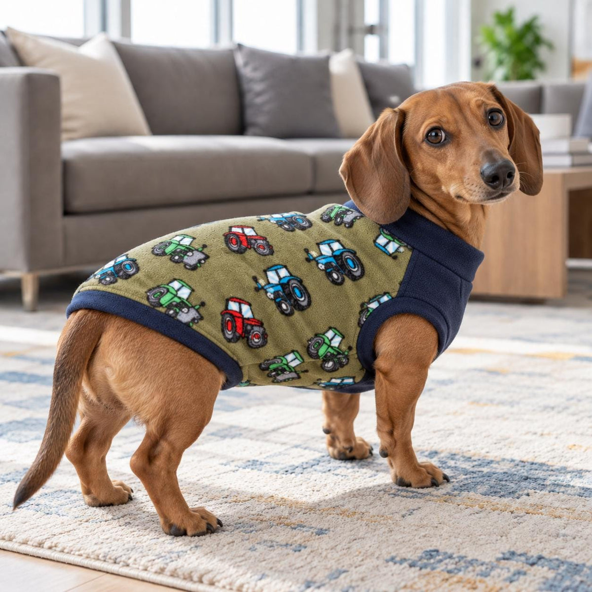 Dachshund Winter Coat, Tractor Dog Jumper, Fleece Dog Sweater, Farm Dog Clothes, Small Dog Pyjamas, Pet Gift for Tractor Lover