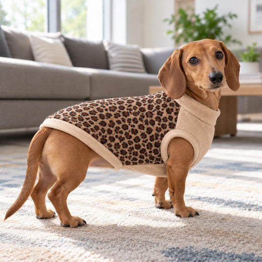Dachshund Winter Coat Leopard Print Dog Jumper, Fleece Dog Sweater Small Dog Clothes, Animal Print Dog Coat, Cosy Pet Gift