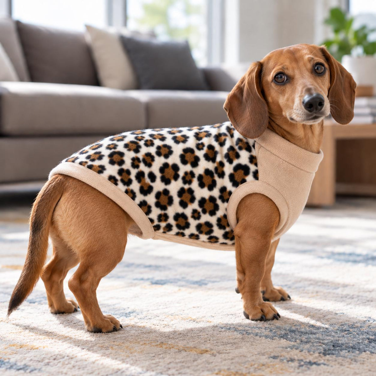 Dachshund Winter Coat Leopard Print Dog Jumper, Fleece Dog Sweater Small Dog Clothes, Animal Print Dog Coat, Cosy Pet Gift