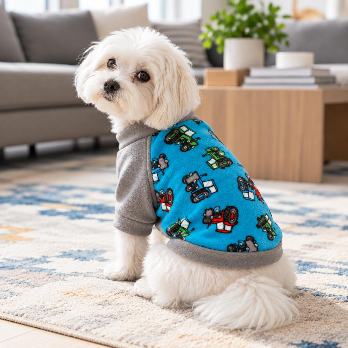 Tractor Raglan Dog Jumper, Fleece Dog Sweater with Sleeves, XS to 3XL, Small Medium Large Dog Clothes, Farm Dog Gift