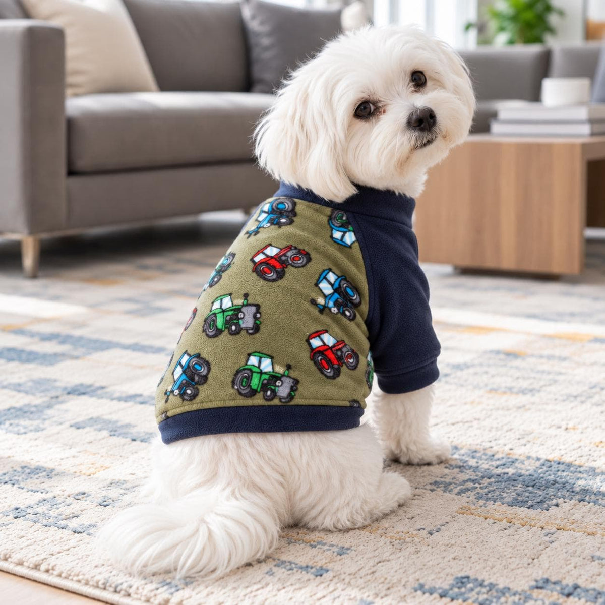 Tractor Raglan Dog Jumper, Fleece Dog Sweater with Sleeves, XS to 3XL, Small Medium Large Dog Clothes, Farm Dog Gift