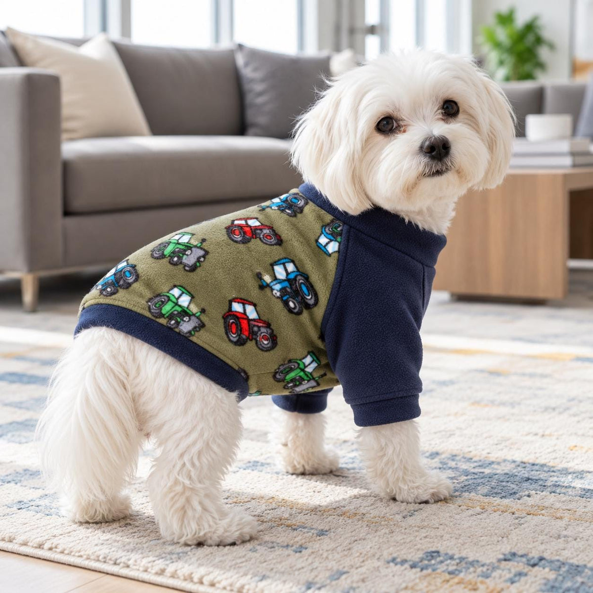 Tractor Raglan Dog Jumper, Fleece Dog Sweater with Sleeves, XS to 3XL, Small Medium Large Dog Clothes, Farm Dog Gift