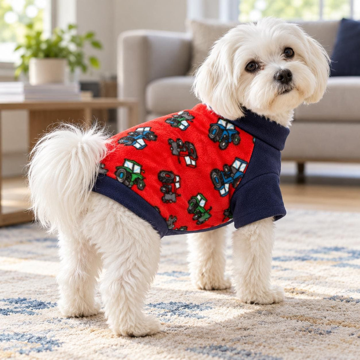Tractor Raglan Dog Jumper, Fleece Dog Sweater with Sleeves, XS to 3XL, Small Medium Large Dog Clothes, Farm Dog Gift