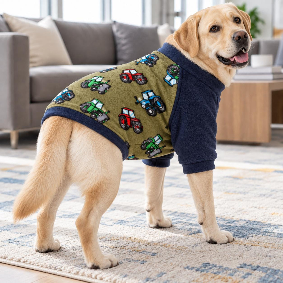 Tractor Raglan Dog Jumper, Fleece Dog Sweater with Sleeves, XS to 3XL, Small Medium Large Dog Clothes, Farm Dog Gift