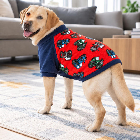 Tractor Raglan Dog Jumper, Fleece Dog Sweater with Sleeves, XS to 3XL, Small Medium Large Dog Clothes, Farm Dog Gift