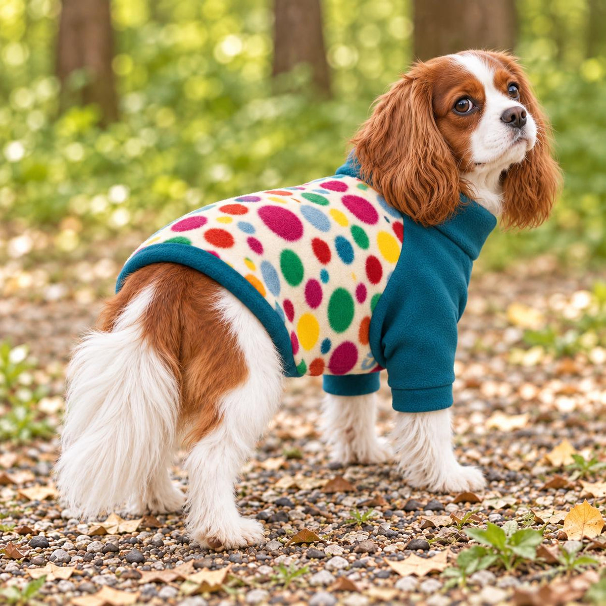 Dog Raglan Jumper, Colourful Polka Dot Fleece Dog Sweater, Soft Dog Clothes, Small to Large Dogs XS-3XL, Handmade