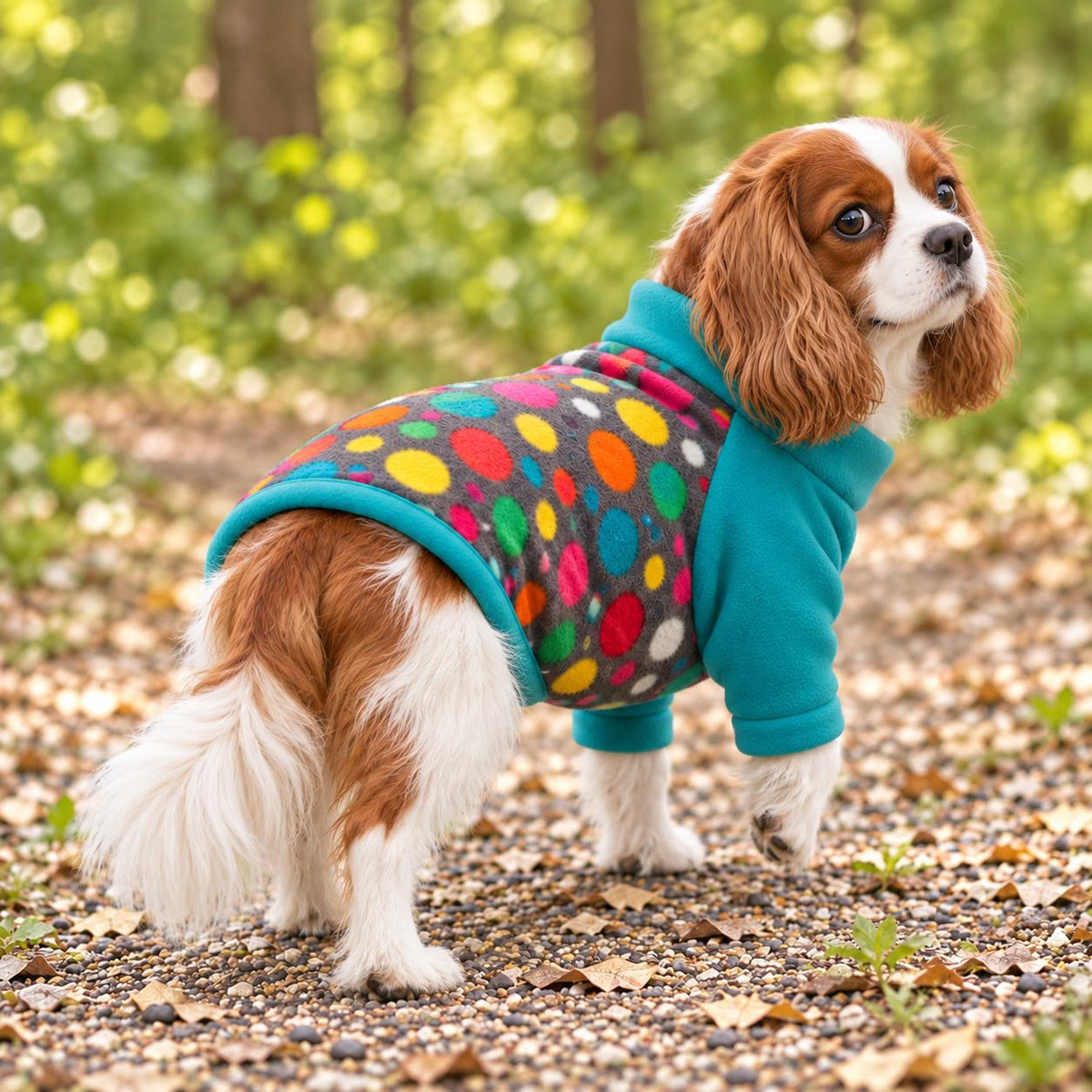 Dog Raglan Jumper, Colourful Polka Dot Fleece Dog Sweater, Soft Dog Clothes, Small to Large Dogs XS-3XL, Handmade