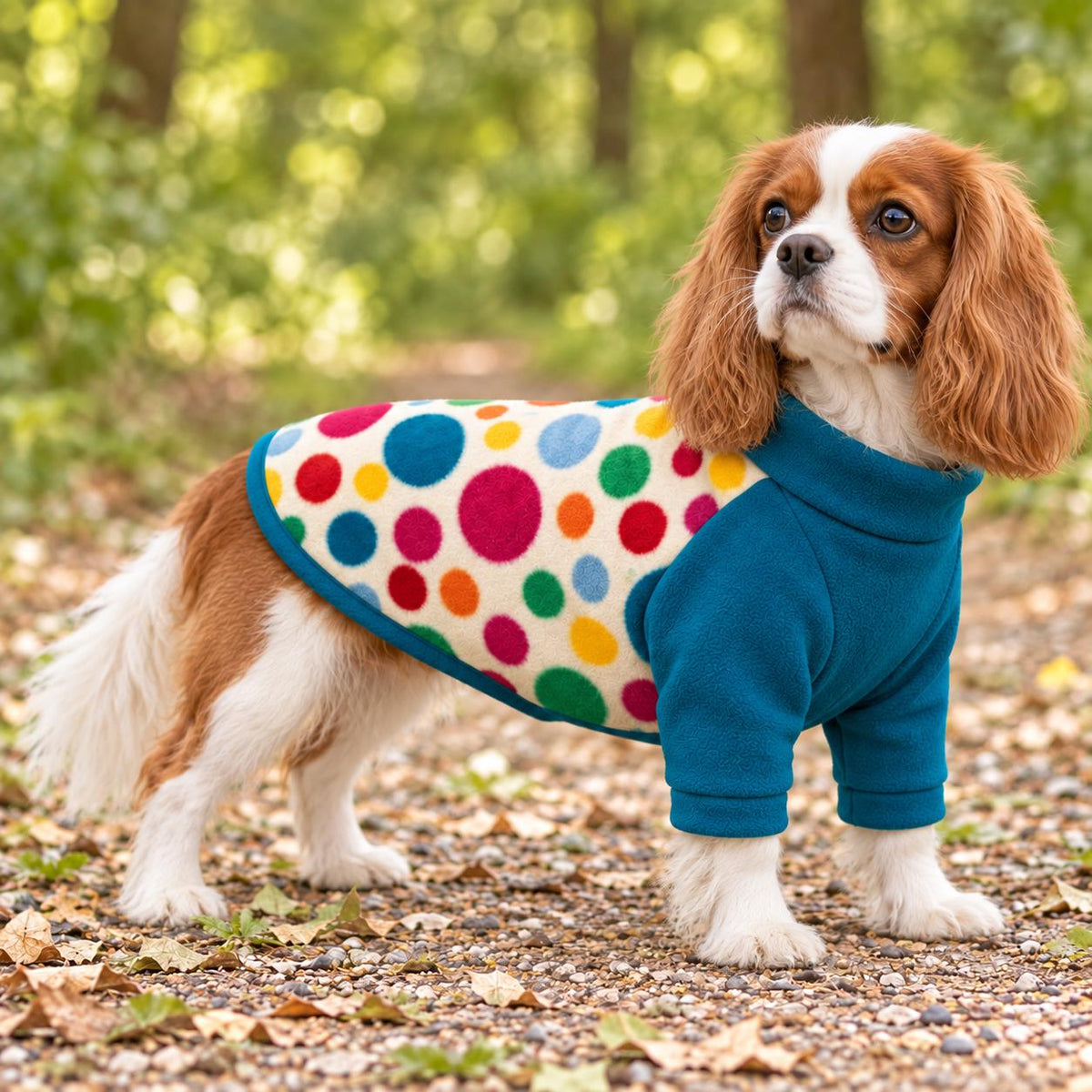 Dog Raglan Jumper, Colourful Polka Dot Fleece Dog Sweater, Soft Dog Clothes, Small to Large Dogs XS-3XL, Handmade