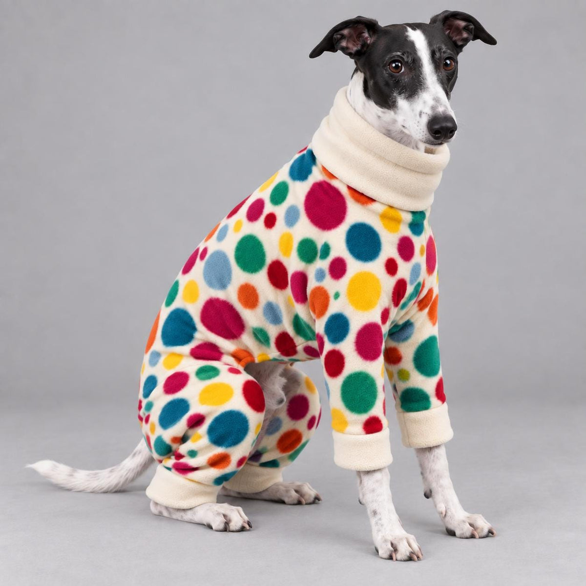 Whippet Fleece Jumpsuit Stars Print Dog Pyjamas, Warm Onesie for Sighthounds, Greyhound Italian Whippet Winter Suit, Soft Dog Romper