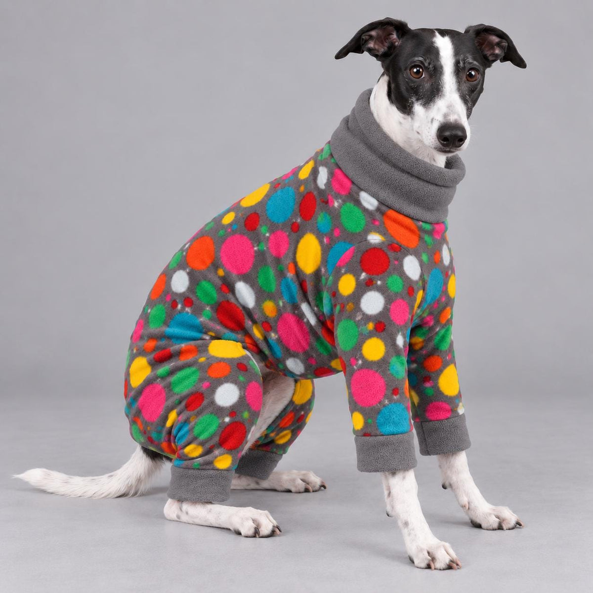 Whippet Fleece Jumpsuit Stars Print Dog Pyjamas, Warm Onesie for Sighthounds, Greyhound Italian Whippet Winter Suit, Soft Dog Romper
