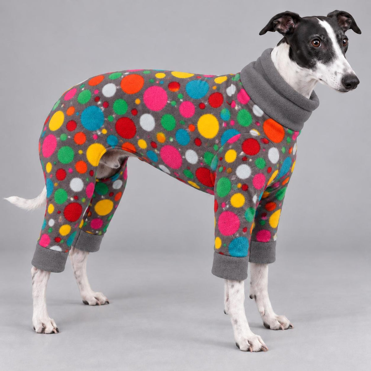 Whippet Fleece Jumpsuit Stars Print Dog Pyjamas, Warm Onesie for Sighthounds, Greyhound Italian Whippet Winter Suit, Soft Dog Romper