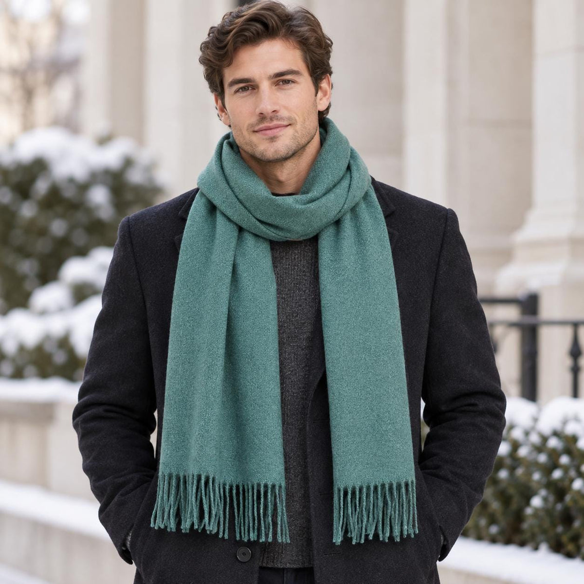 Men's Cashmere Feel Scarf, Soft Winter Wool Scarf with Fringe, Classic Solid Colour Scarf for Men, Gift for Him, Warm Fall Winter Accessory