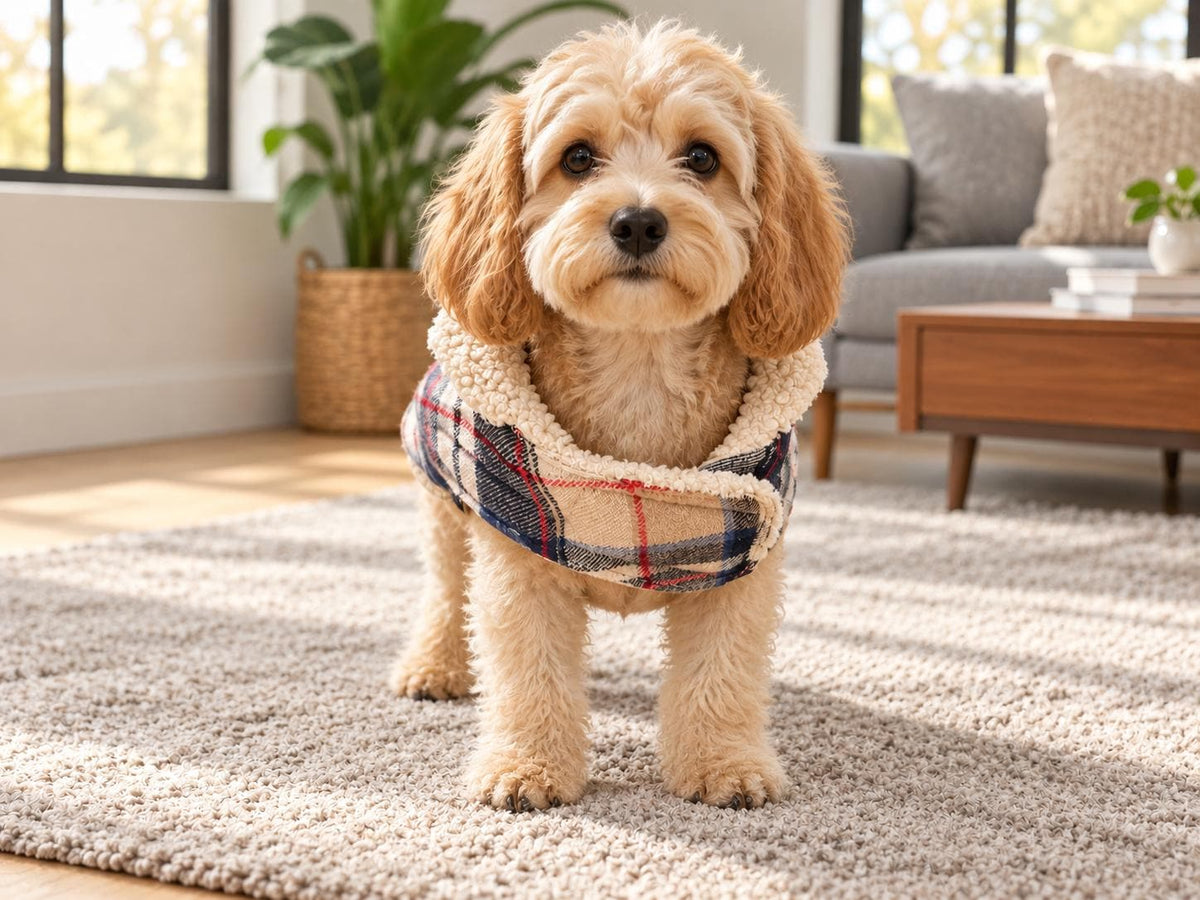 Handmade Tartan Dog Coat with Sherpa Fleece Lining, Adjustable Velcro Fastening, Cosy Winter Dog Jacket